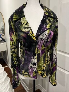 Joseph Ribkoff Abstract Floral Textured Blazer Jacket Size 14